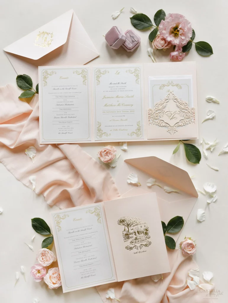 Wedding Stationery: Cartalia. Dusty rose wedding invitations.