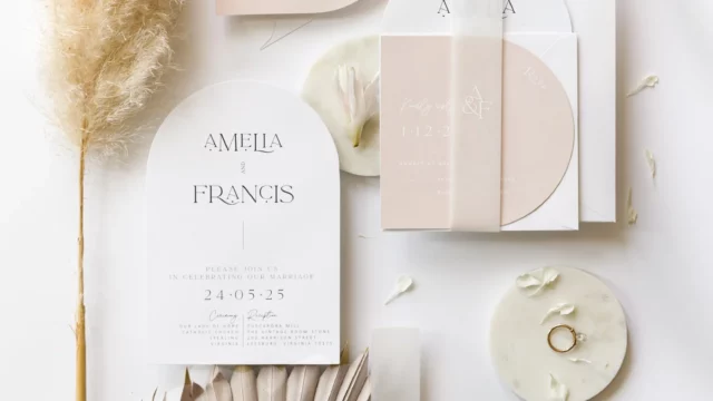 Wedding Stationery: Cartalia. Modern pastel pink and white minimalistic wedding invitations.