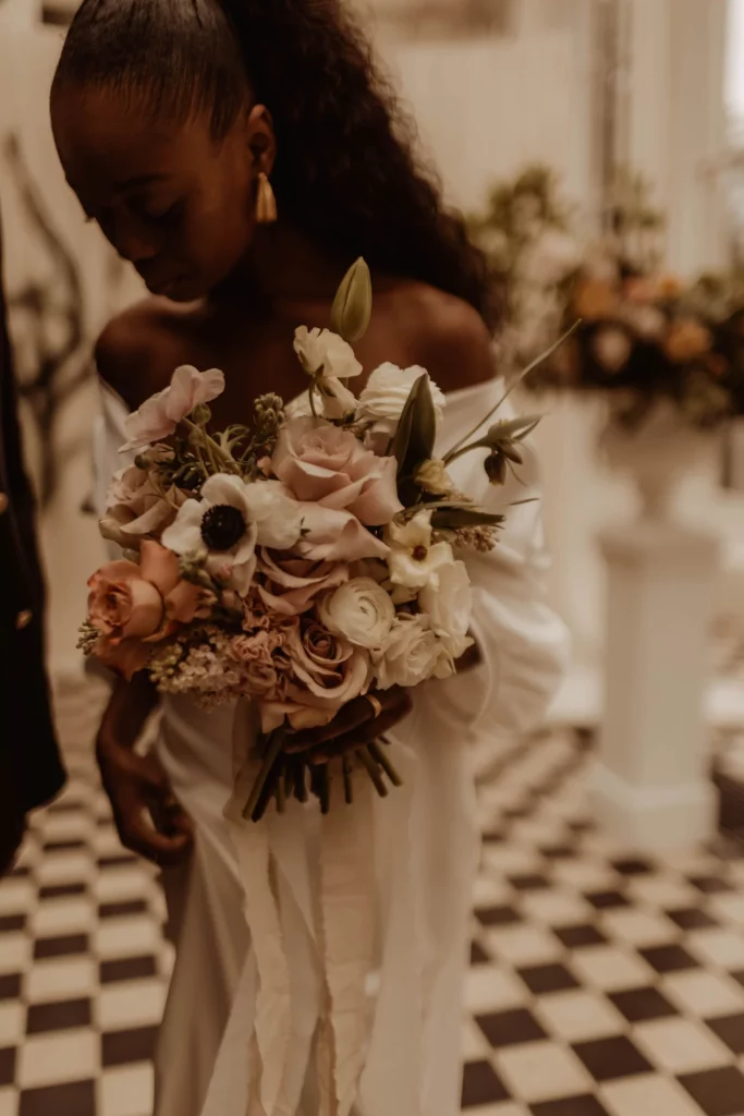 Photographer: Esme Whiteside. Boho bride, open shoulder dress,