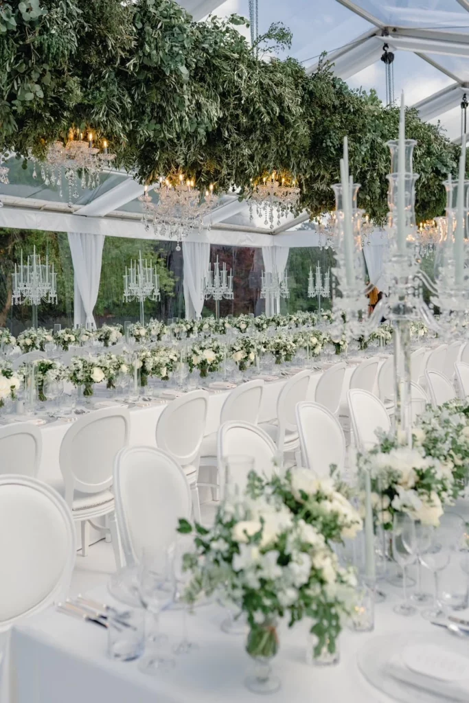 Event Planner: Kristina Kempton. White and green wedding reception.