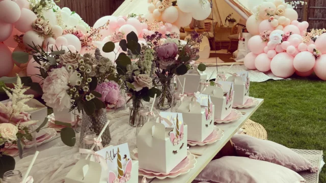 Kids Party Styling: My Little Tea Party. Baby shower, unicorn themed kids birthday party picnic, teepee.