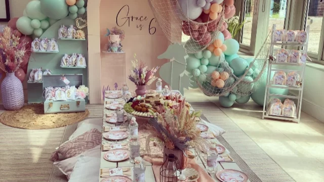 Kids Party Styling: My Little Tea Party. Mermaid themed kids birthday party picnic, grazing table.