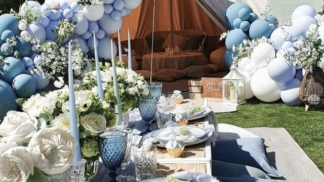 Kids Party Styling: My Little Tea Party. Blue baby shower boy birthday garden picnic teepee.