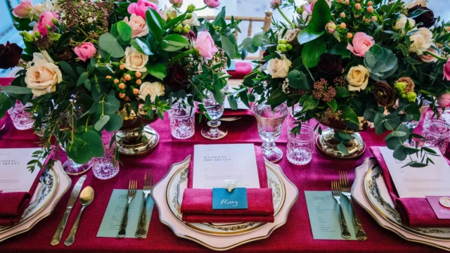 Event Planner: My Wedding Fixer. bright fuchsia, pink purple wedding birthday party table.