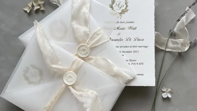 Wedding Stationery: Polina Perri. Clean white and gold wedding stationery invitations.