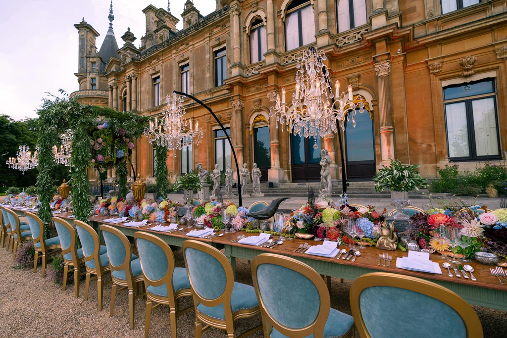 Event Planner: The Events Mil. Pastel blue, turquoise, Italian style chandeliers, wedding table decor, Ancient Rome table decorations, pastel floral arrangement.