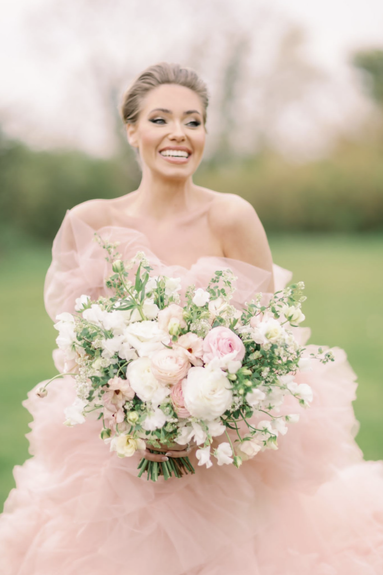 Beautiful bride wedding soft peach colour wedding dress