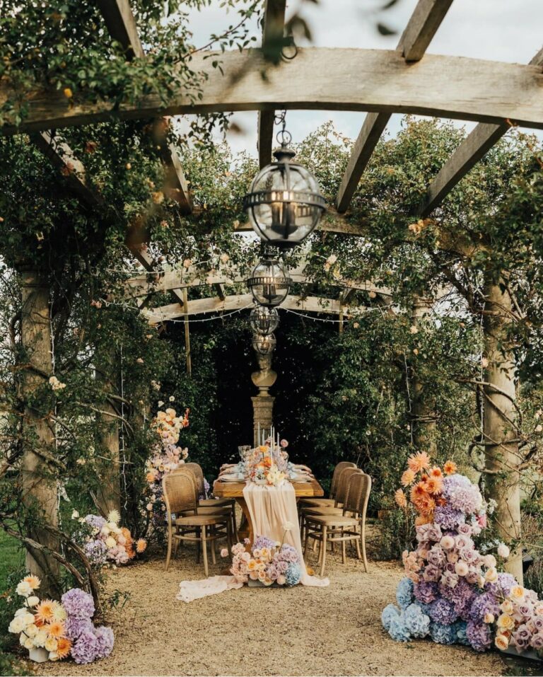 Luxury intimate micro wedding table in the garden trending 2024